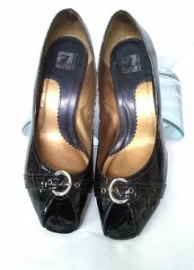 Z COLLECTION Womens Shoes Black Peep-Toe  T8520 PAT. LEATHER Croc 3" HEEL  8.5W